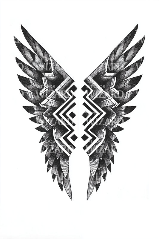 Tribal Zigzag Wing Pair Tattoo Design