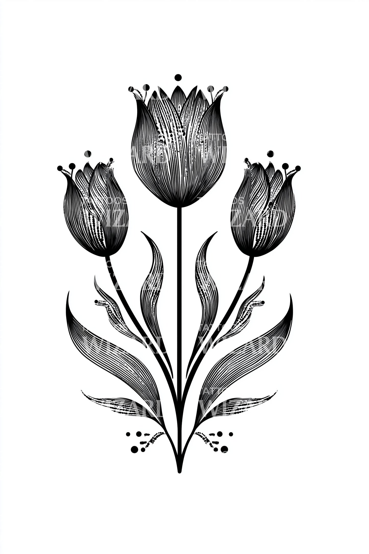 Trio Tulips Botanical Tattoo Design