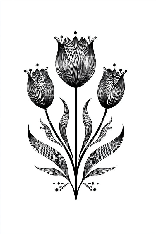 Trio Tulips Botanical Tattoo Design