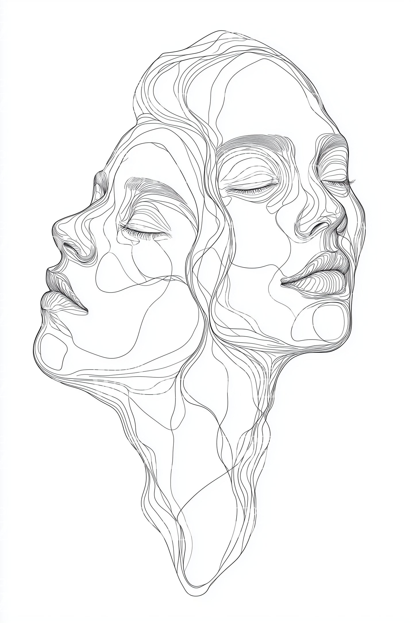 Triple Line Faces Tattoo Design