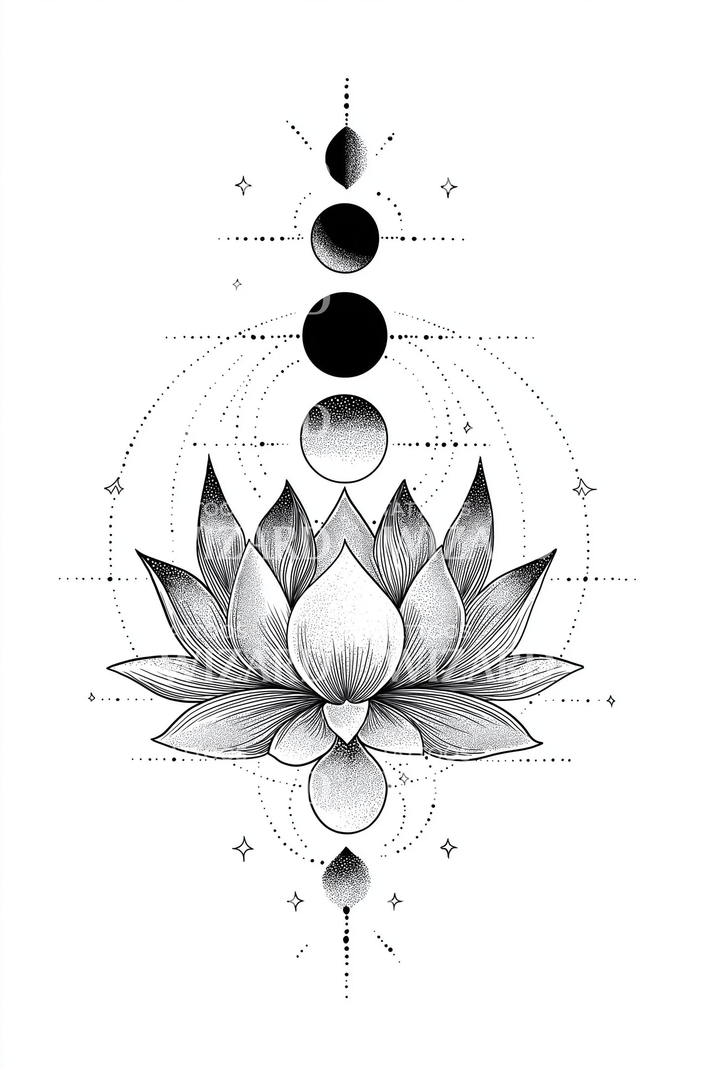 Desenho de Tatuagem de Lótus da Lua Tripla