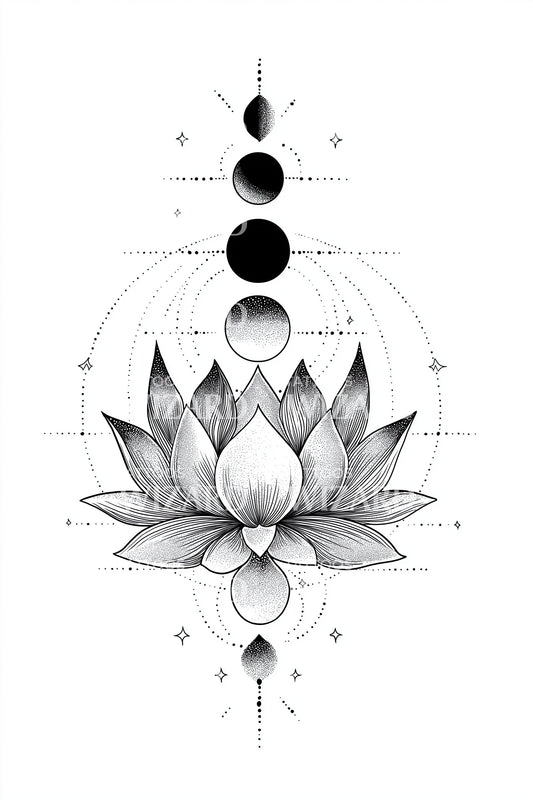三月亮莲花纹身设计