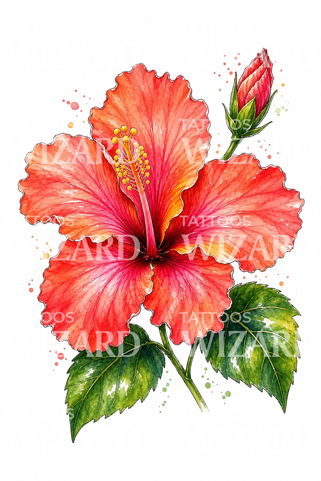 热带扶桑花水彩纹身– Tattoos Wizard Designs
