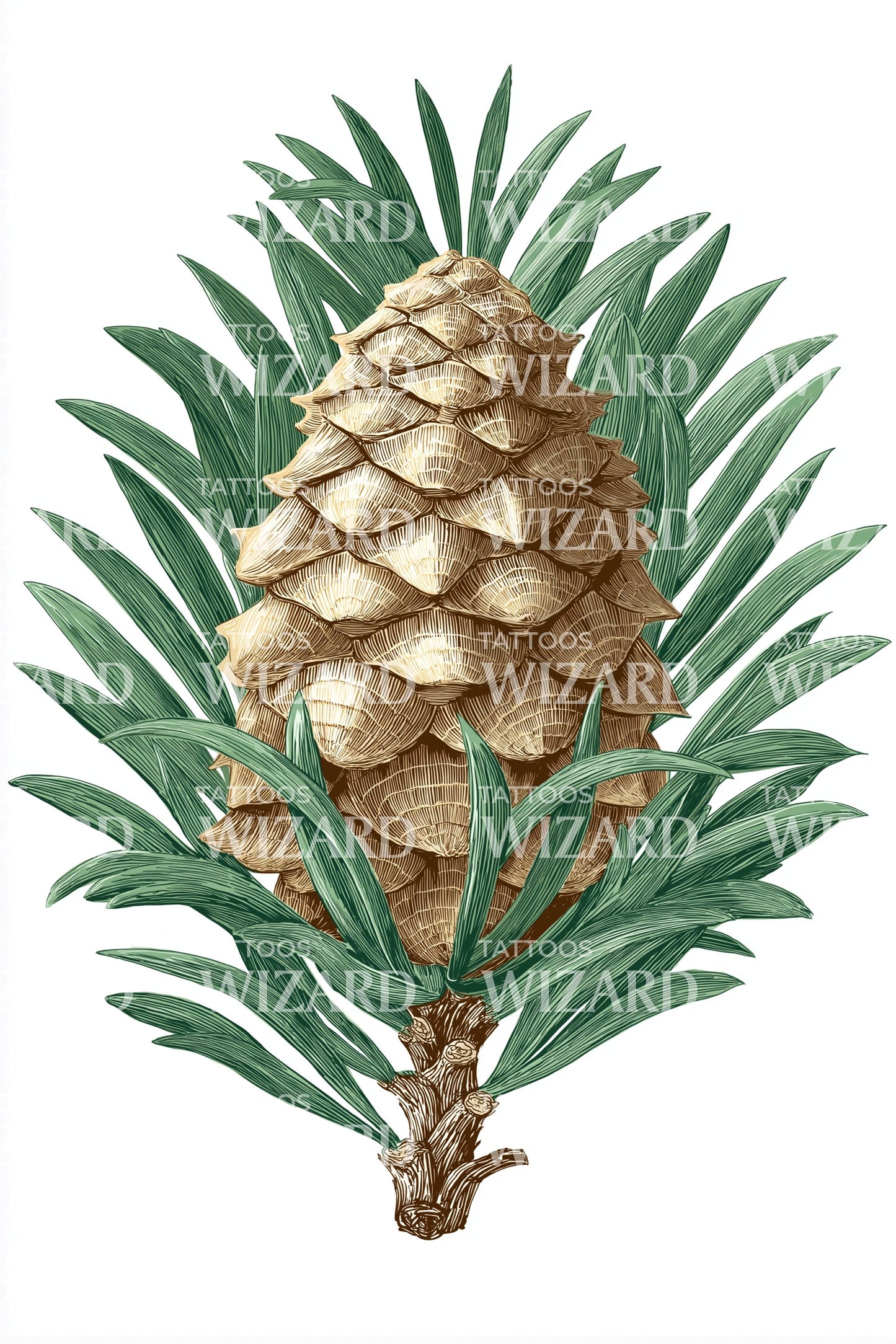 Tropical Pine Cone Tattoo Illustration