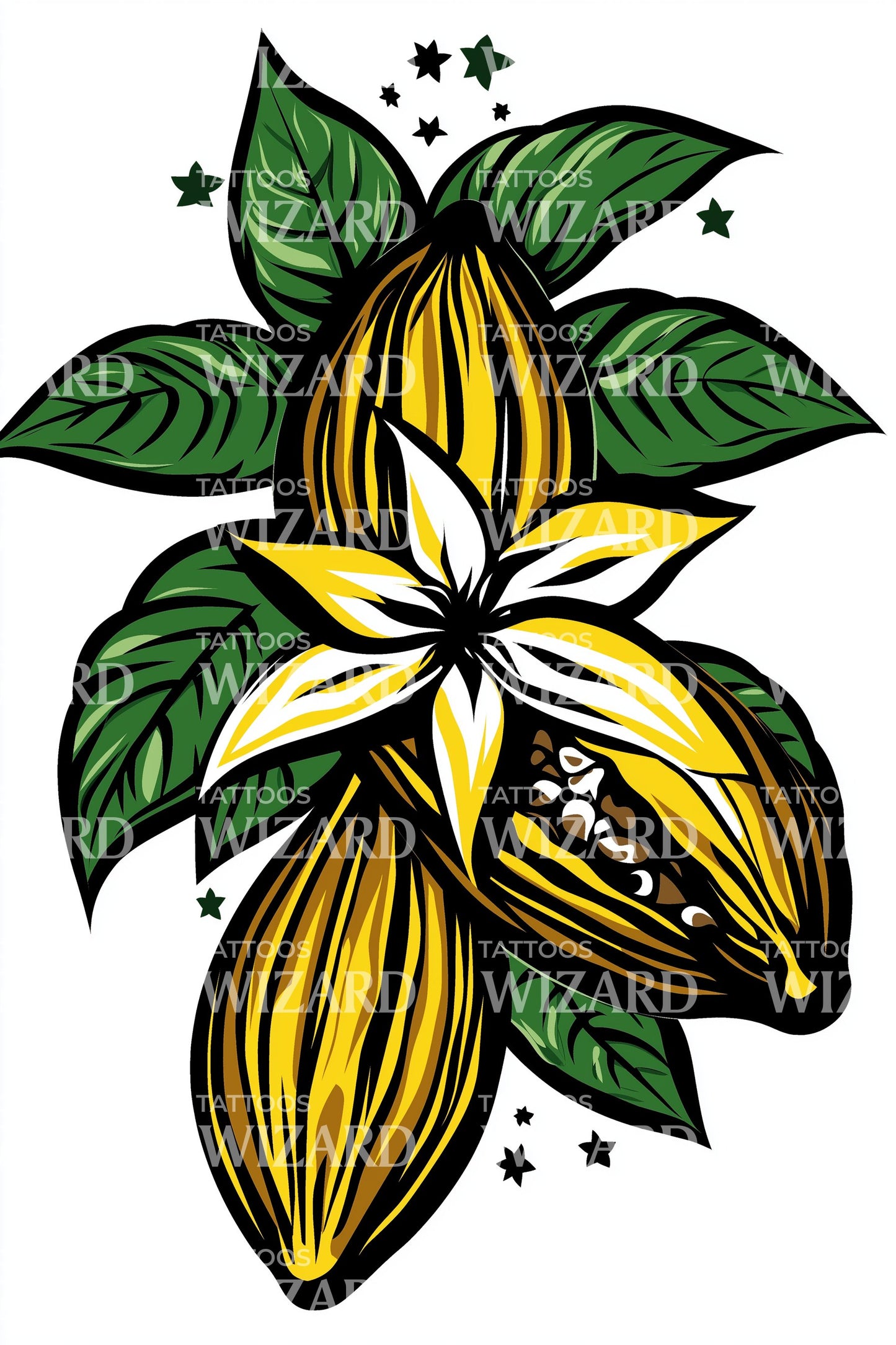 Tropisches gelbes Blüten-Tattoo-Design