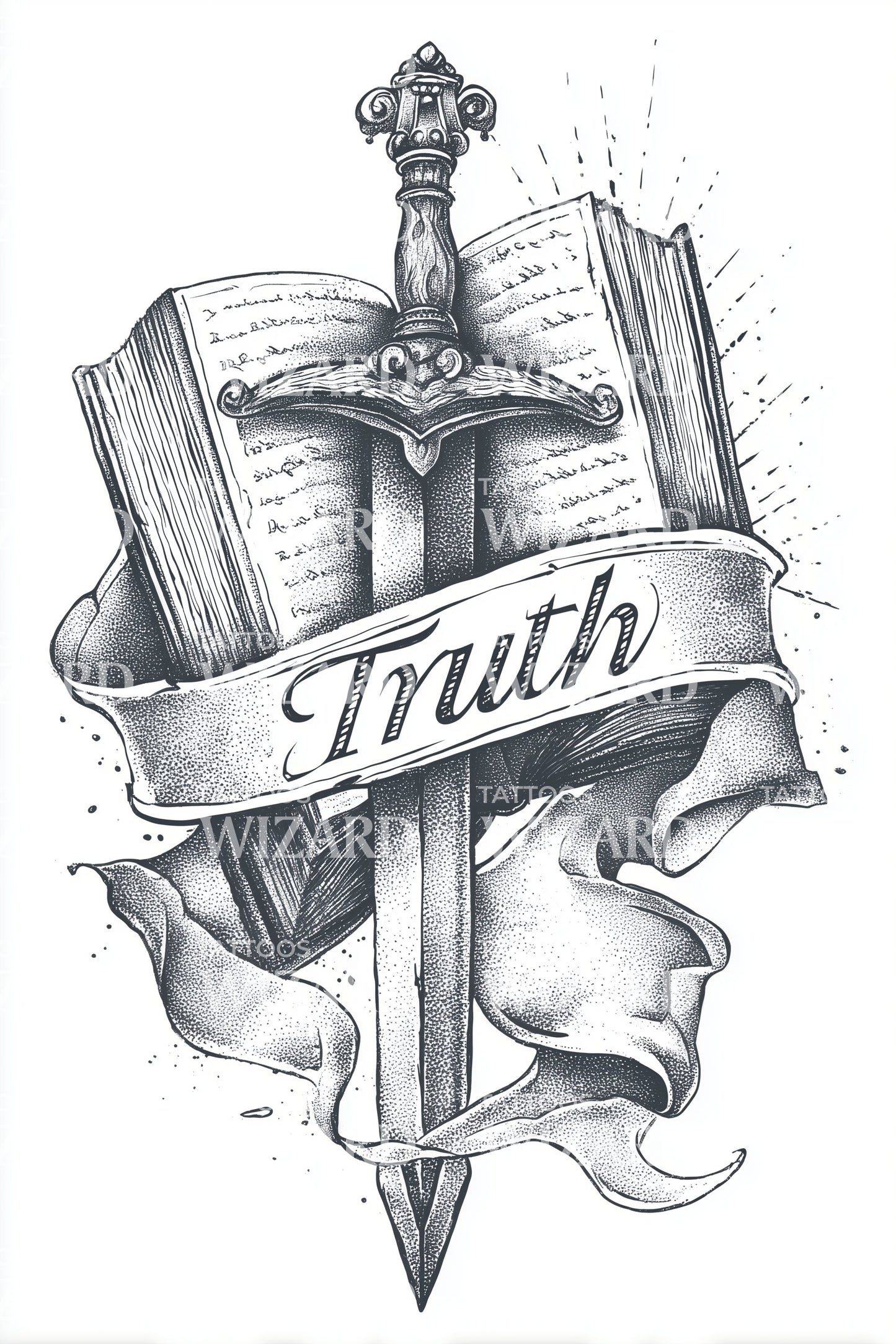 Truth Banner Sword Tattoo Design