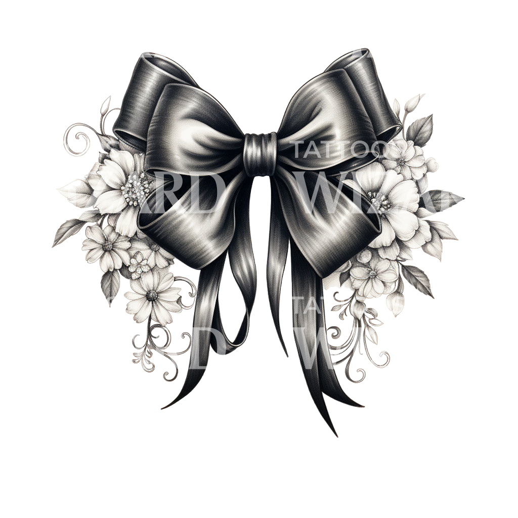 Black and Grey Lovely Bow Tattoo Design