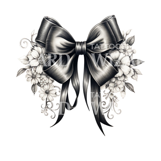 Black and Grey Lovely Bow Tattoo Design