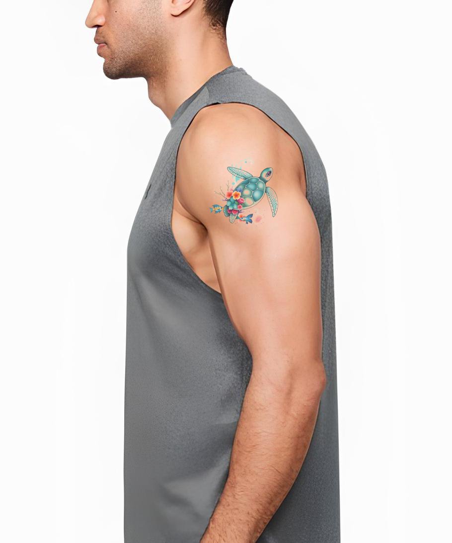 Diseño de Tatuaje de Tortuga Marina Floral