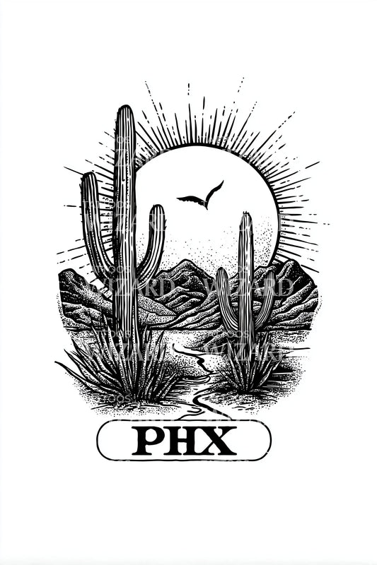 Twin Cacti PHX Tattoo Illustration