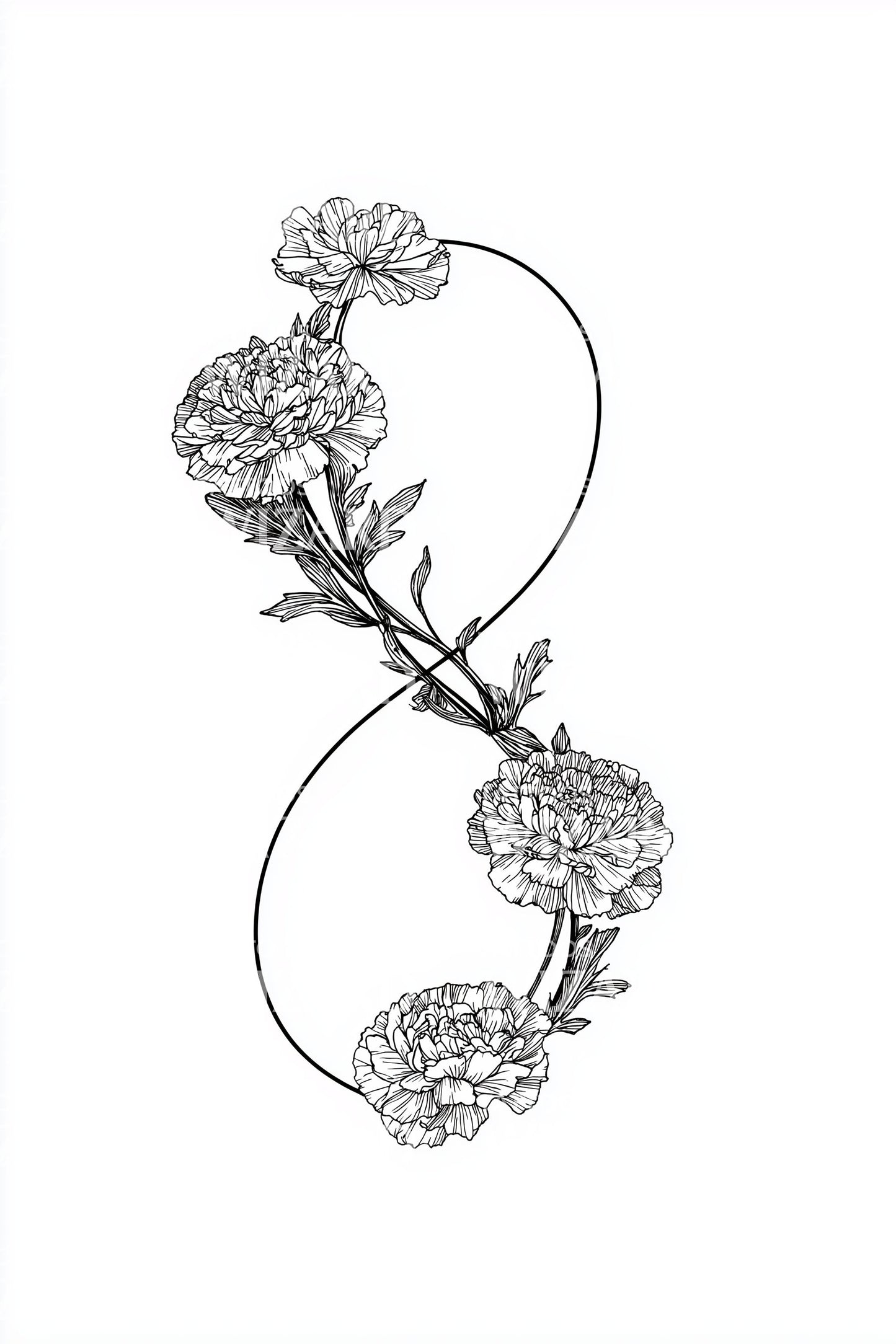 Diseño de tatuaje de enredadera de clavel gemelo