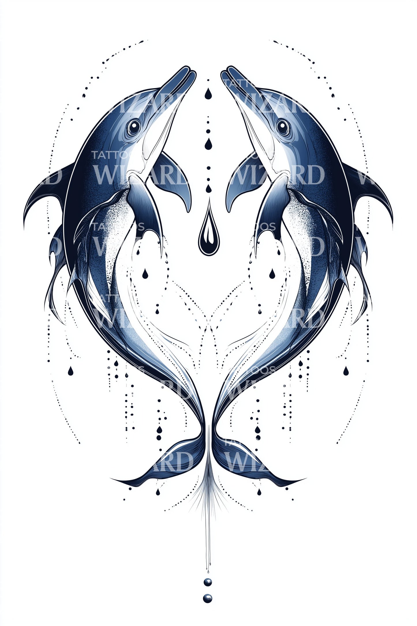 Twin Dolphins Heart Spiral Tattoo Illustration