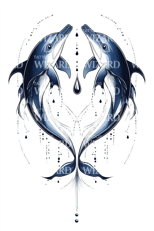 Twin Dolphins Heart Spiral Tattoo Illustration
