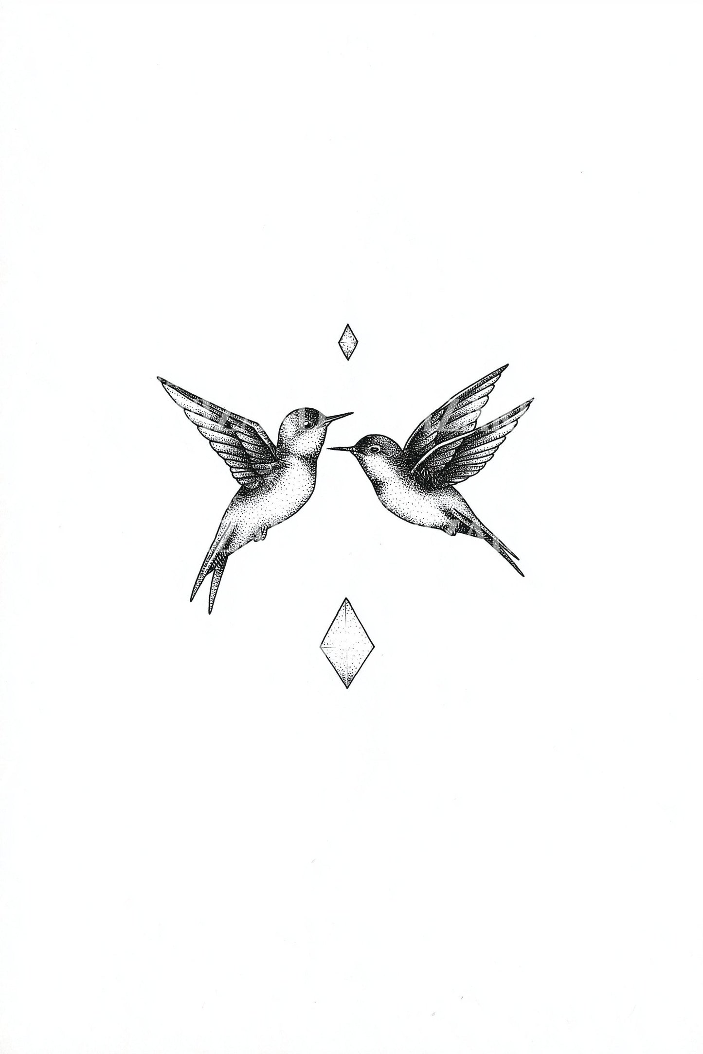 Twin Hummingbirds Diamond Tattoo Design