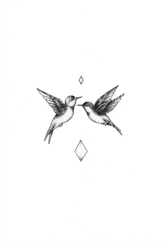 Twin Hummingbirds Diamond Tattoo Design