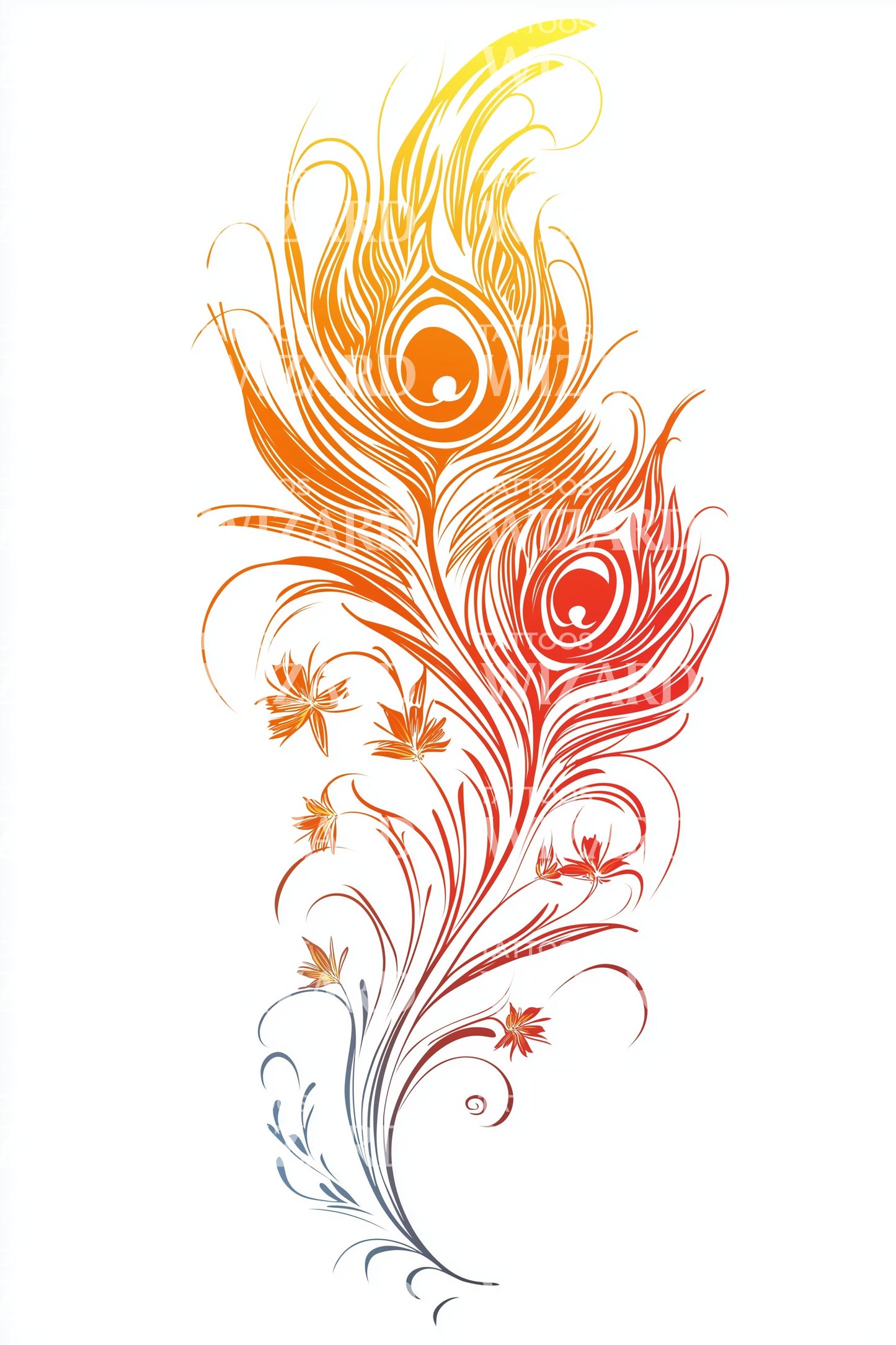 Diseño de tatuaje con adorno de pavo real gemelo