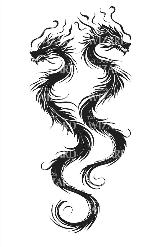 Twin Serpent Dragons Tattoo Illustration
