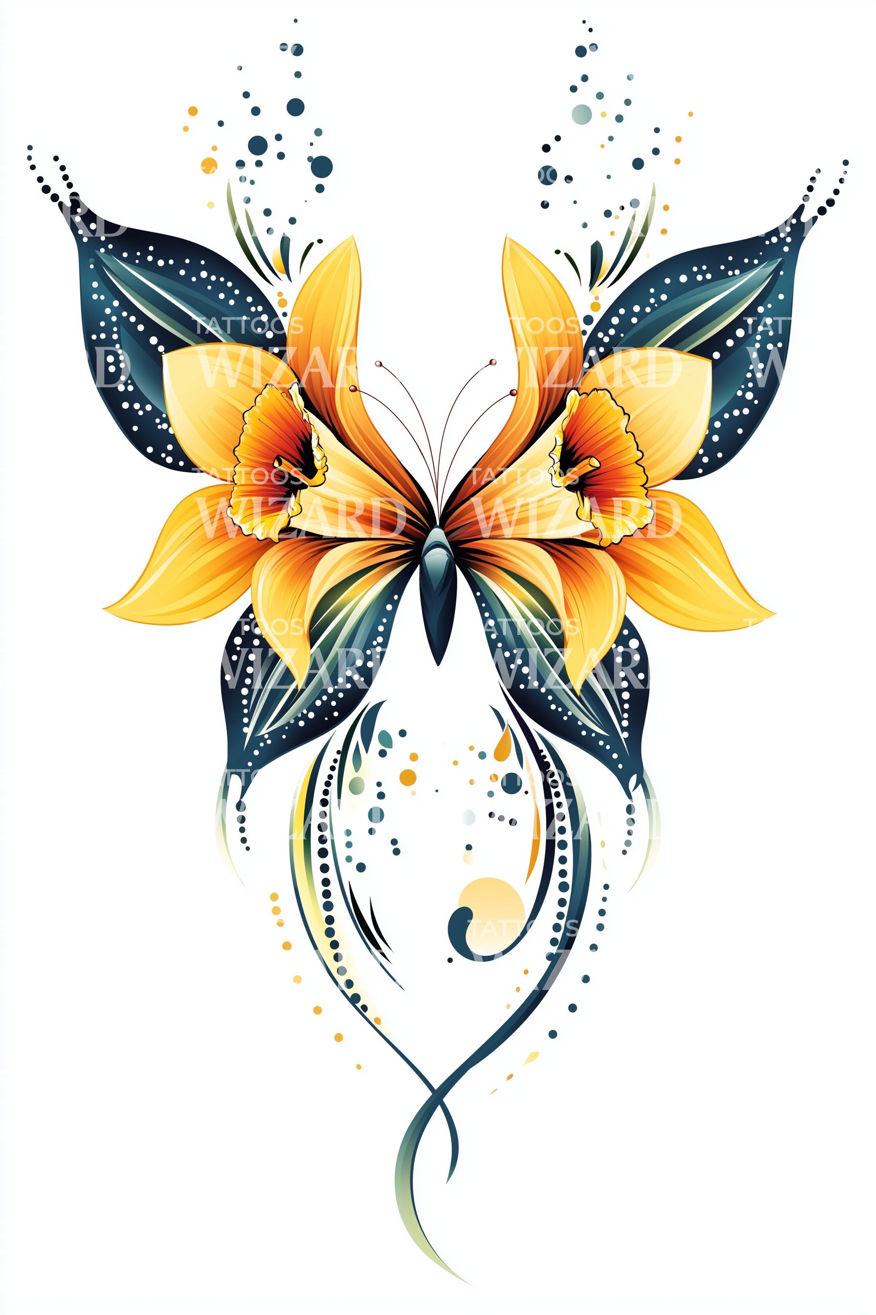 butterfly tattoo with lily flower Twining Gold Lily Tattoo Design