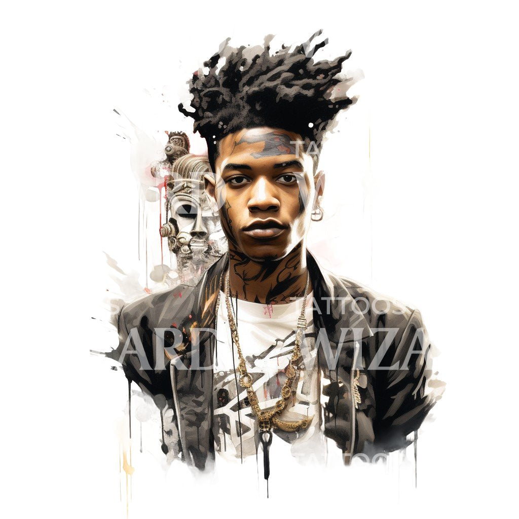 Basquiat Portrait Watercolor Tattoo Design