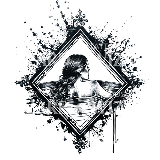 Woman Bathing in Frame Tattoo Design