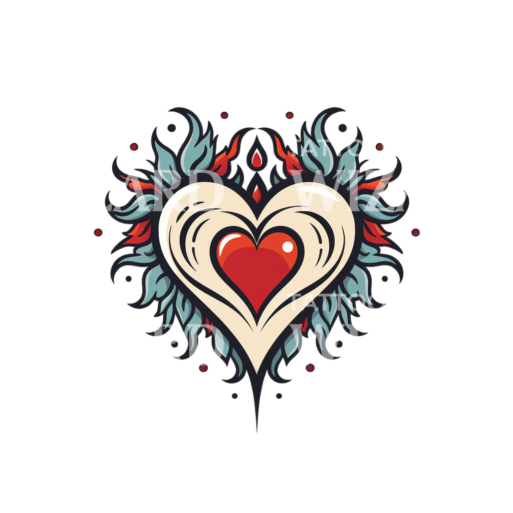 Tiny Heart and Flames Old School Tattoo Design