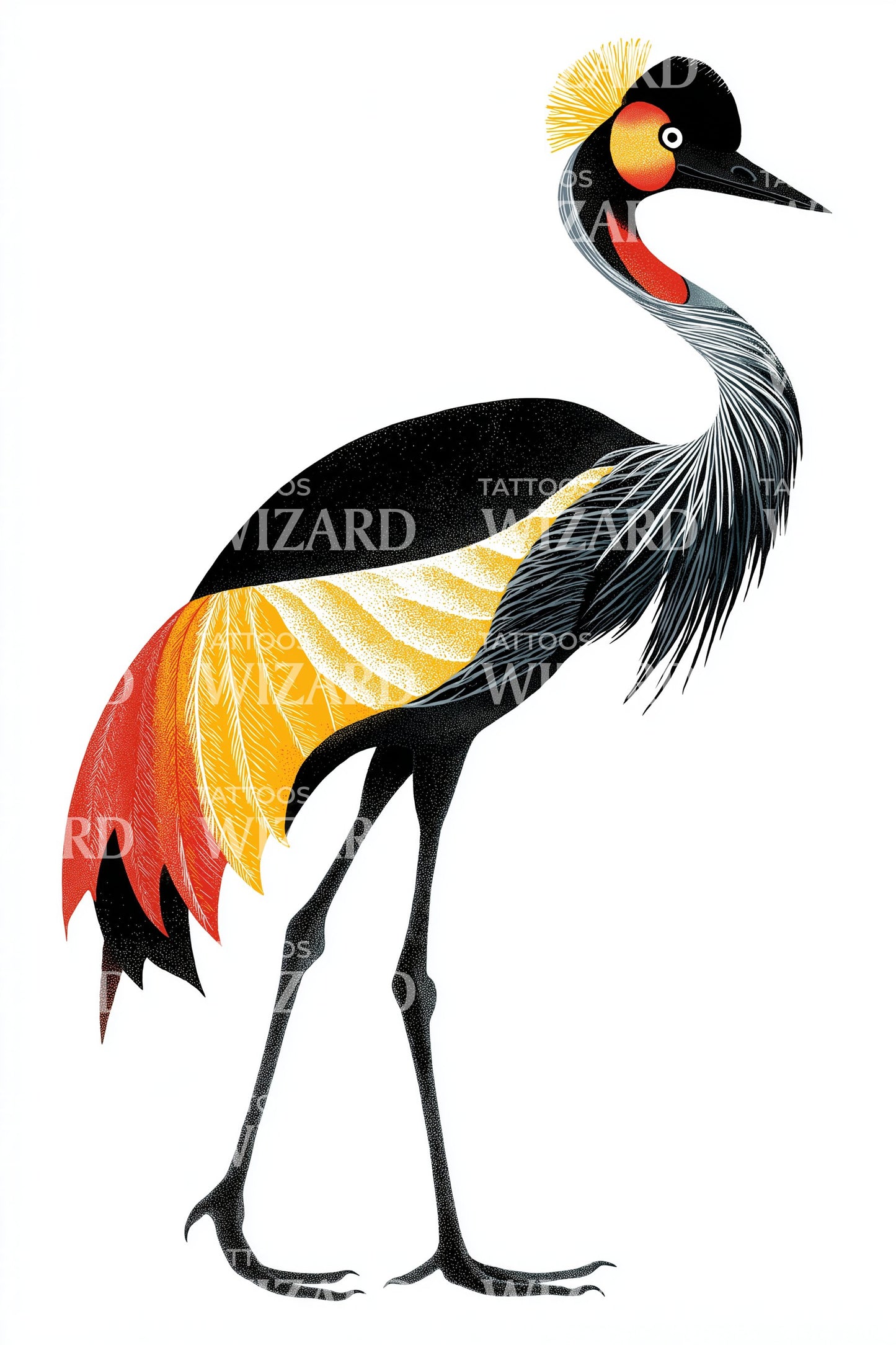 Ilustrasi Tato Lambang Burung Bangau Bertanduk Uganda