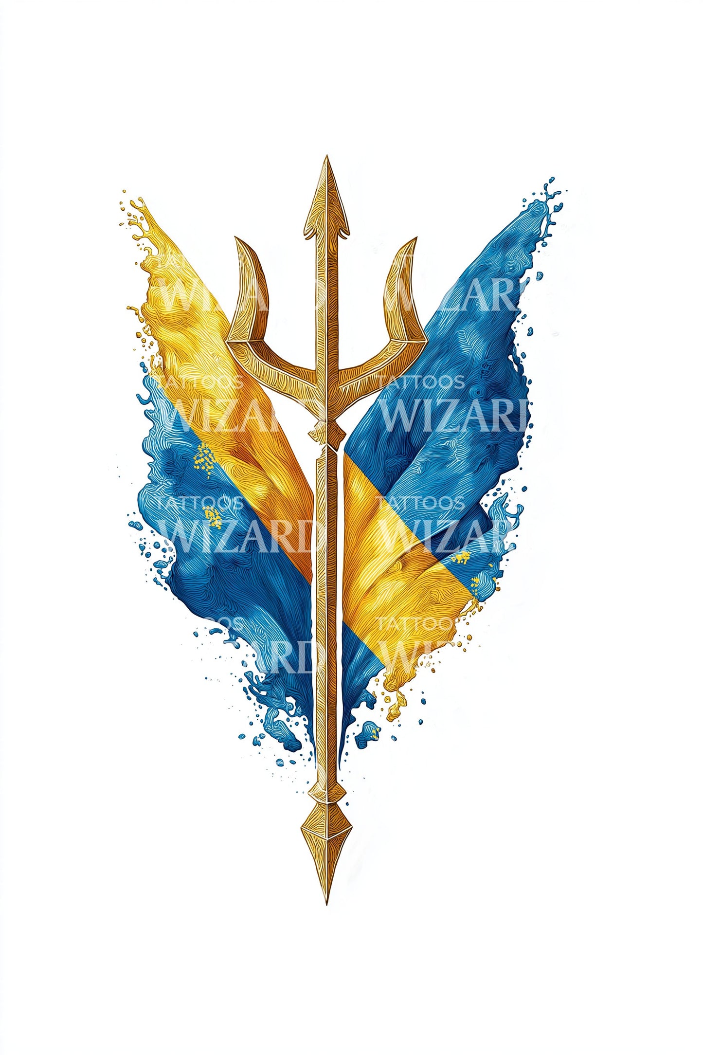 Desenho de Tatuagem Aquarela Tridente da Ucrânia