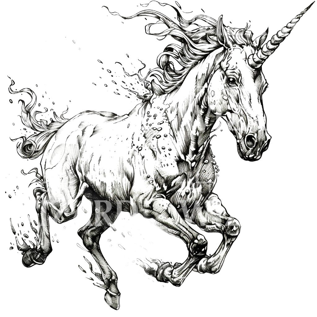 Unicorn Black and Grey Ink Tattoo Design