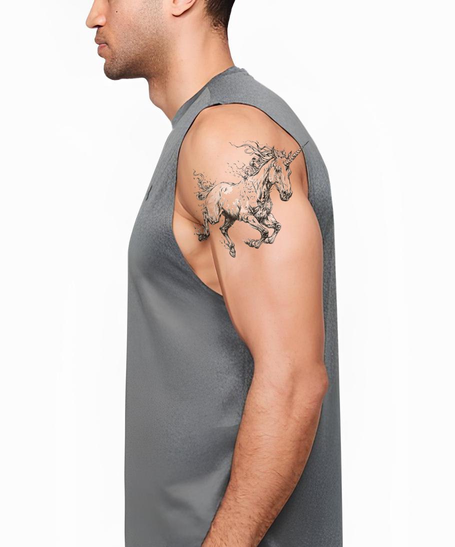 Enhörning svart och grått bläck tatuering design