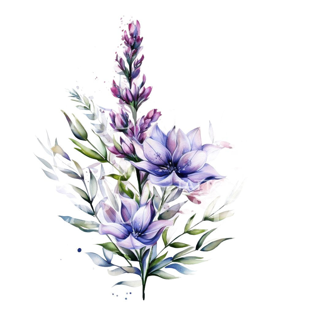 Watercolor Heather Flower Tattoo Design