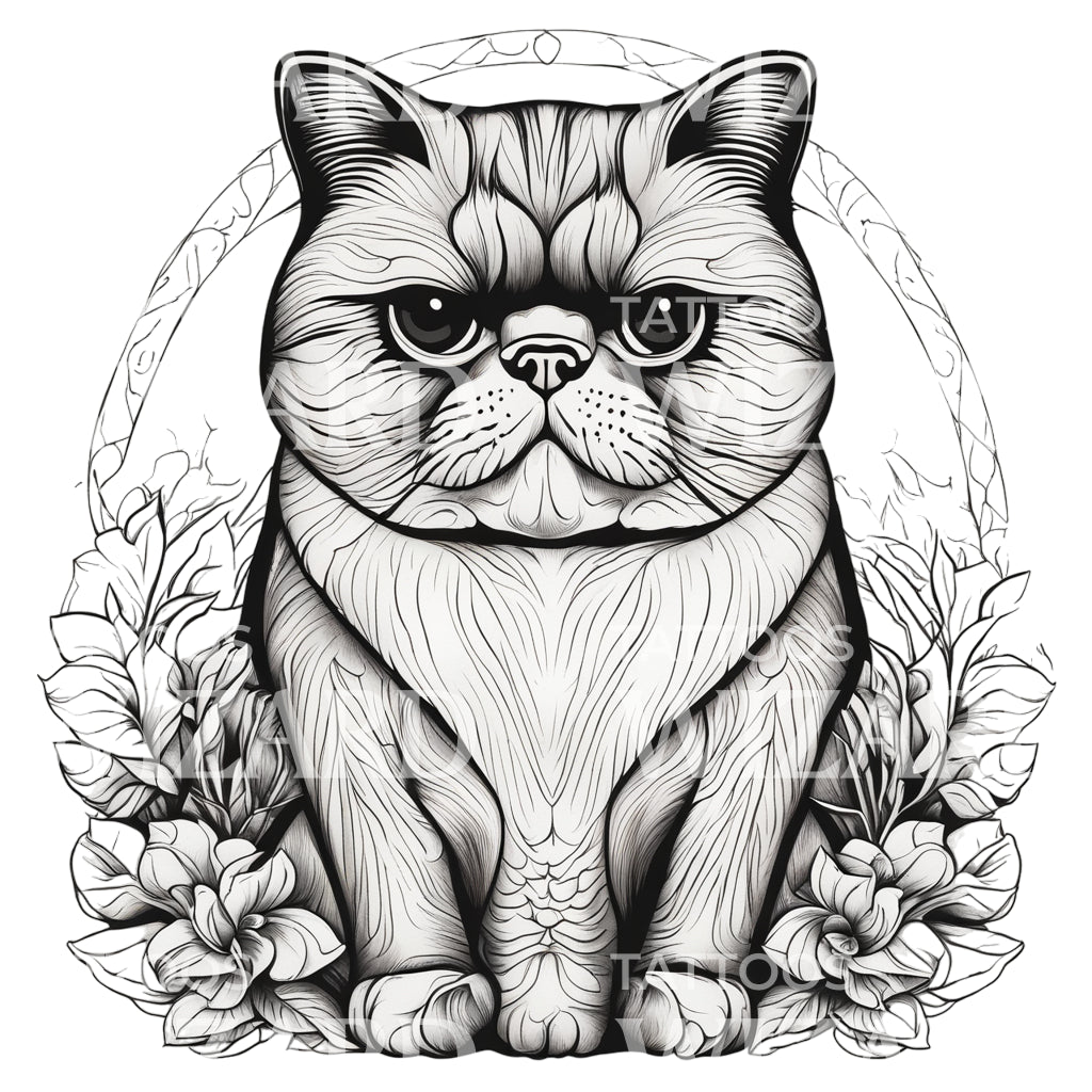 American Shorthair Cat with Patterns Tattoo Design