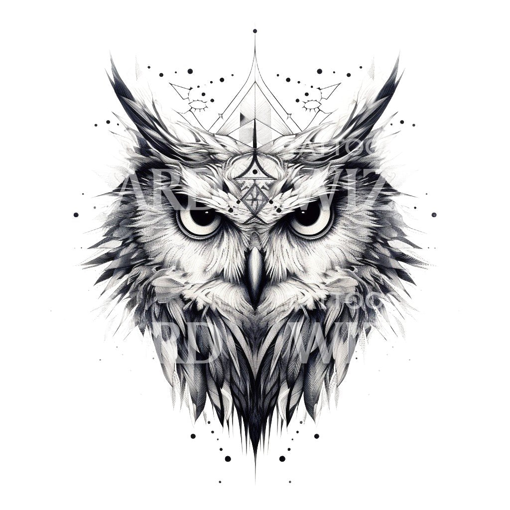 Black and Grey Owl Tattoo Design