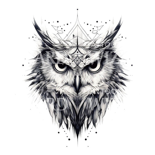 Black and Grey Owl Tattoo Design