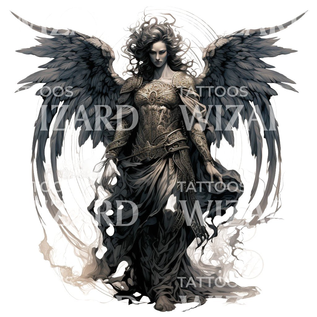Dark Angel Black and Grey Tattoo Design