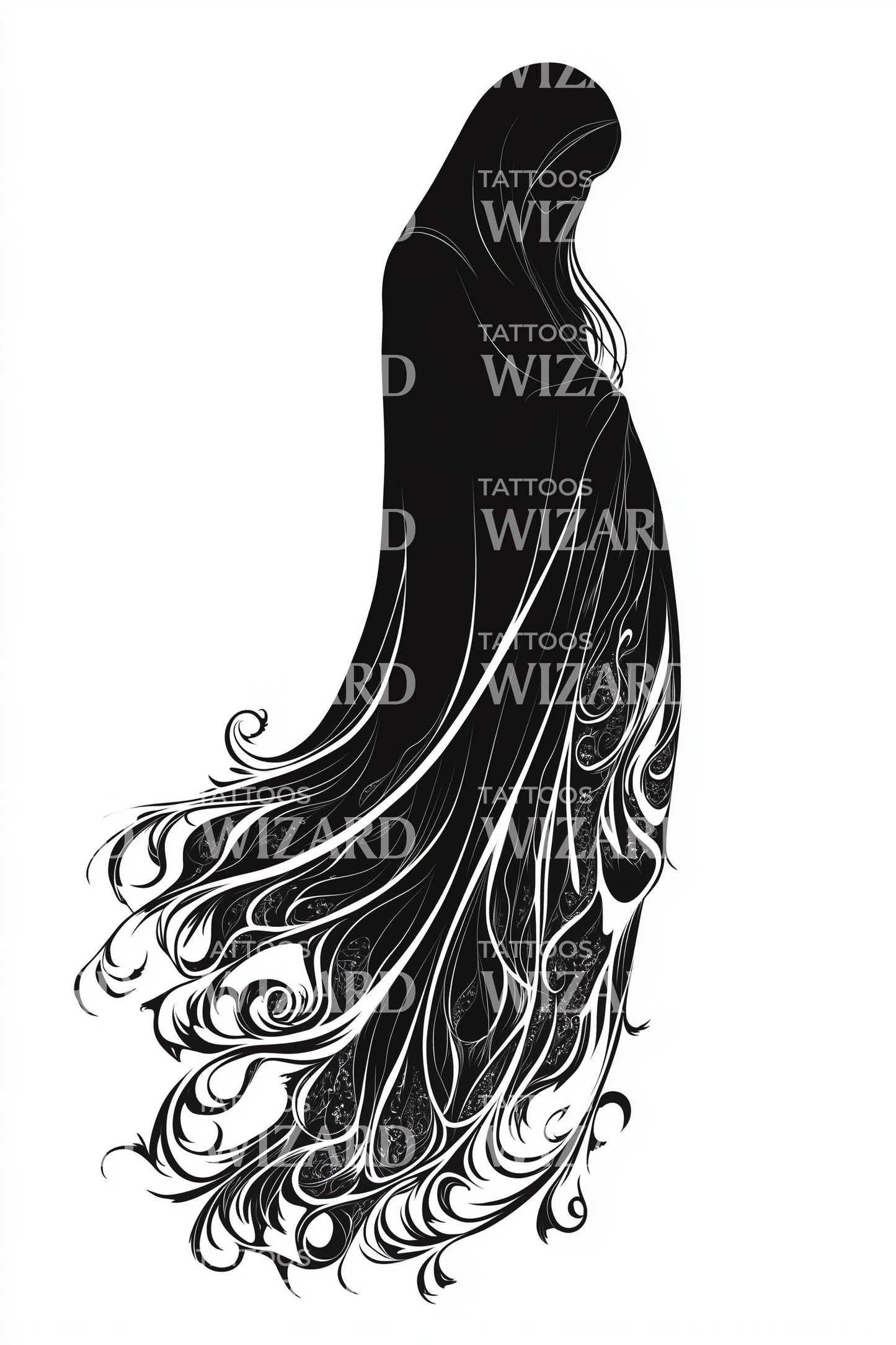 Veiled Ghost Figure Tattoo Design