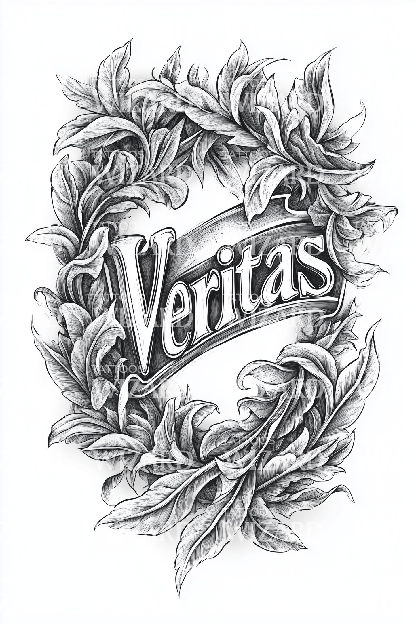 Veritas Baroque Wreath Tattoo Illustration