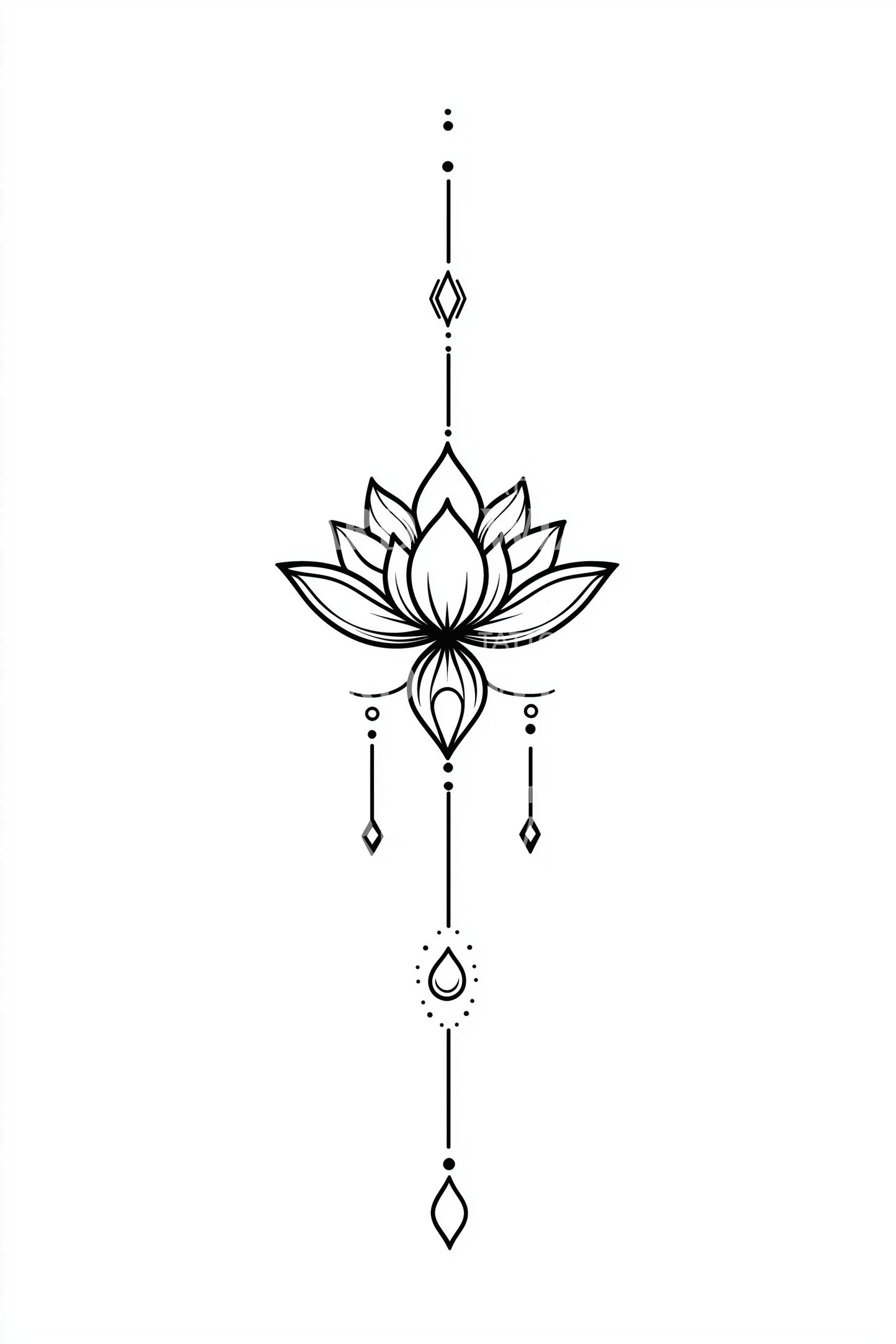Vertikalt lotus-hängsmycke tatuering idé