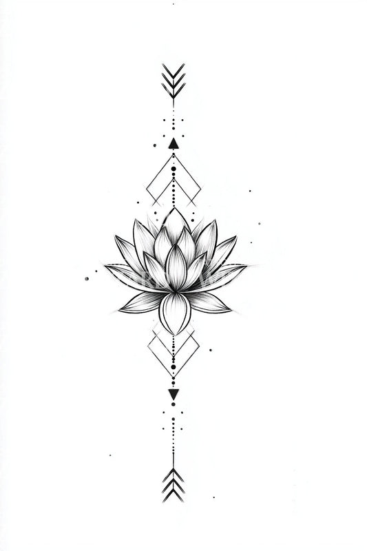 Vertical Sacred Lotus Column Tattoo Design