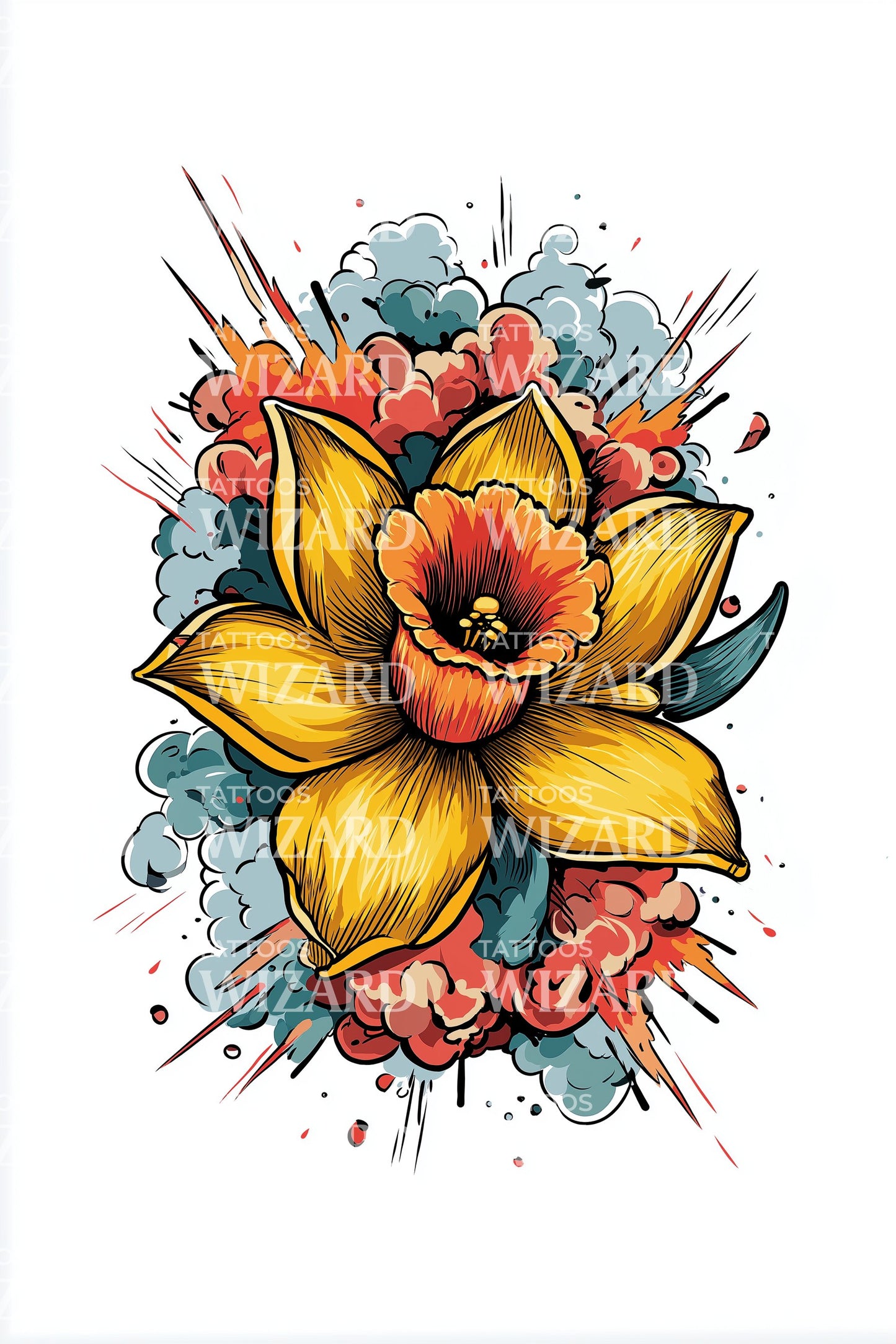 Design de Tatuagem Flor Vibrante Splash