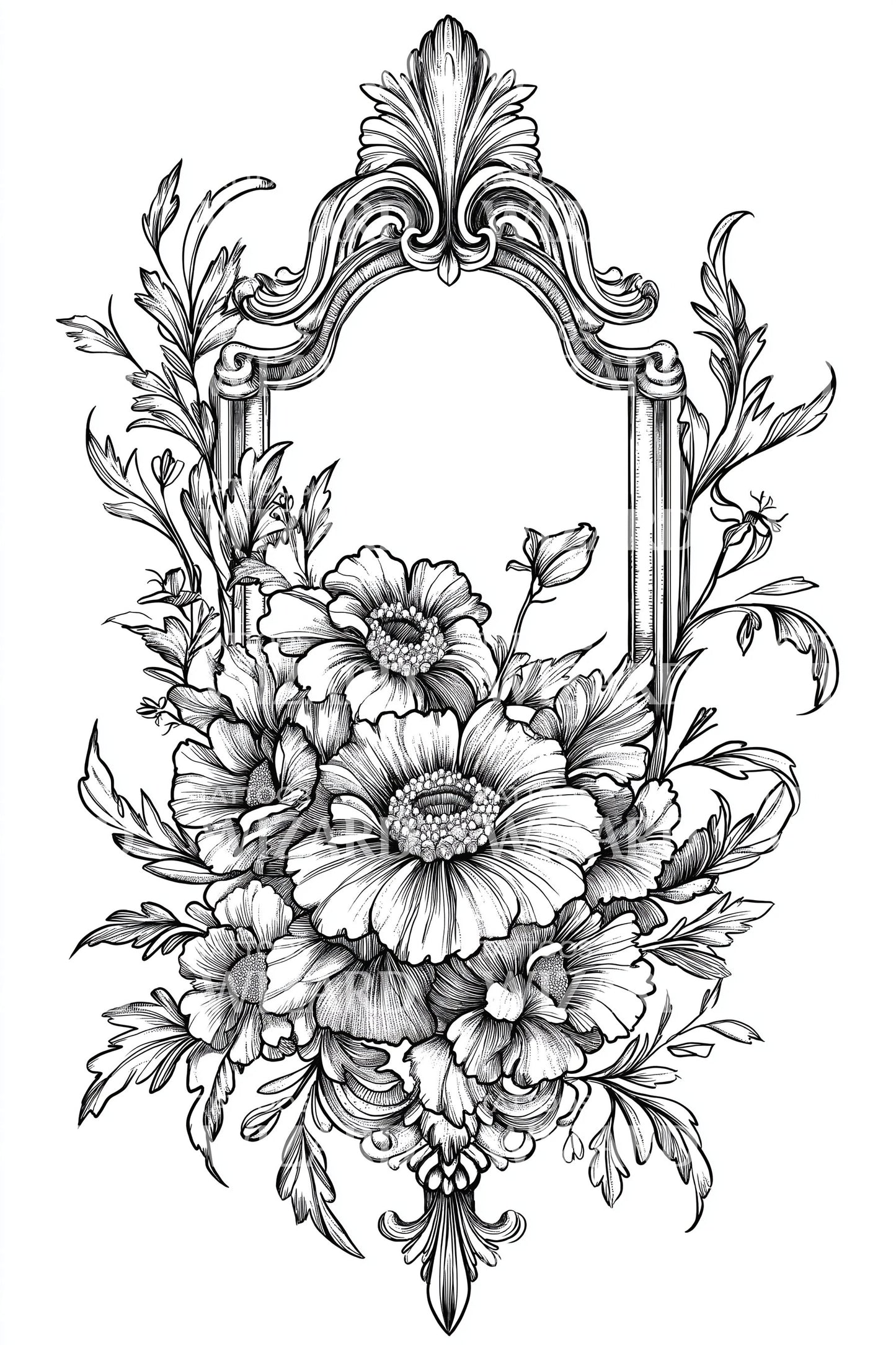 Desenho de Tatuagem de Moldura Floral Vitoriana