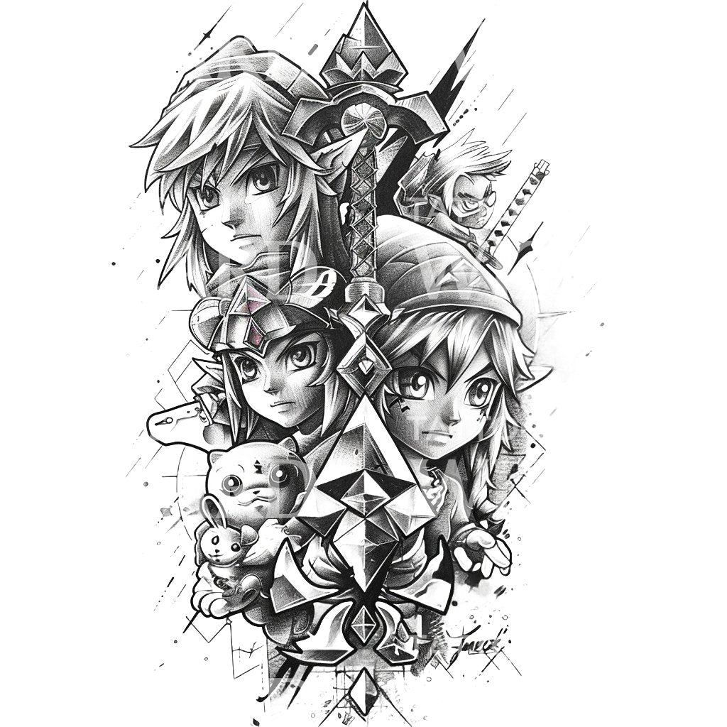 VideoGames Inspired Black&Grey Tattoo Design