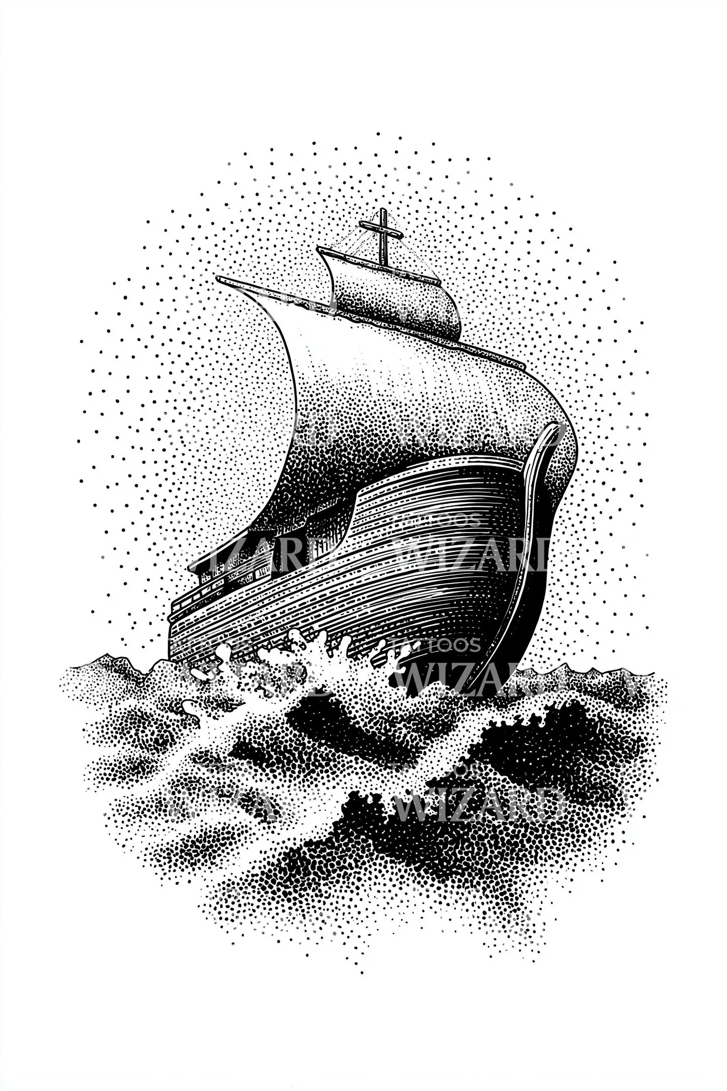 维京长船浪潮纹身插图