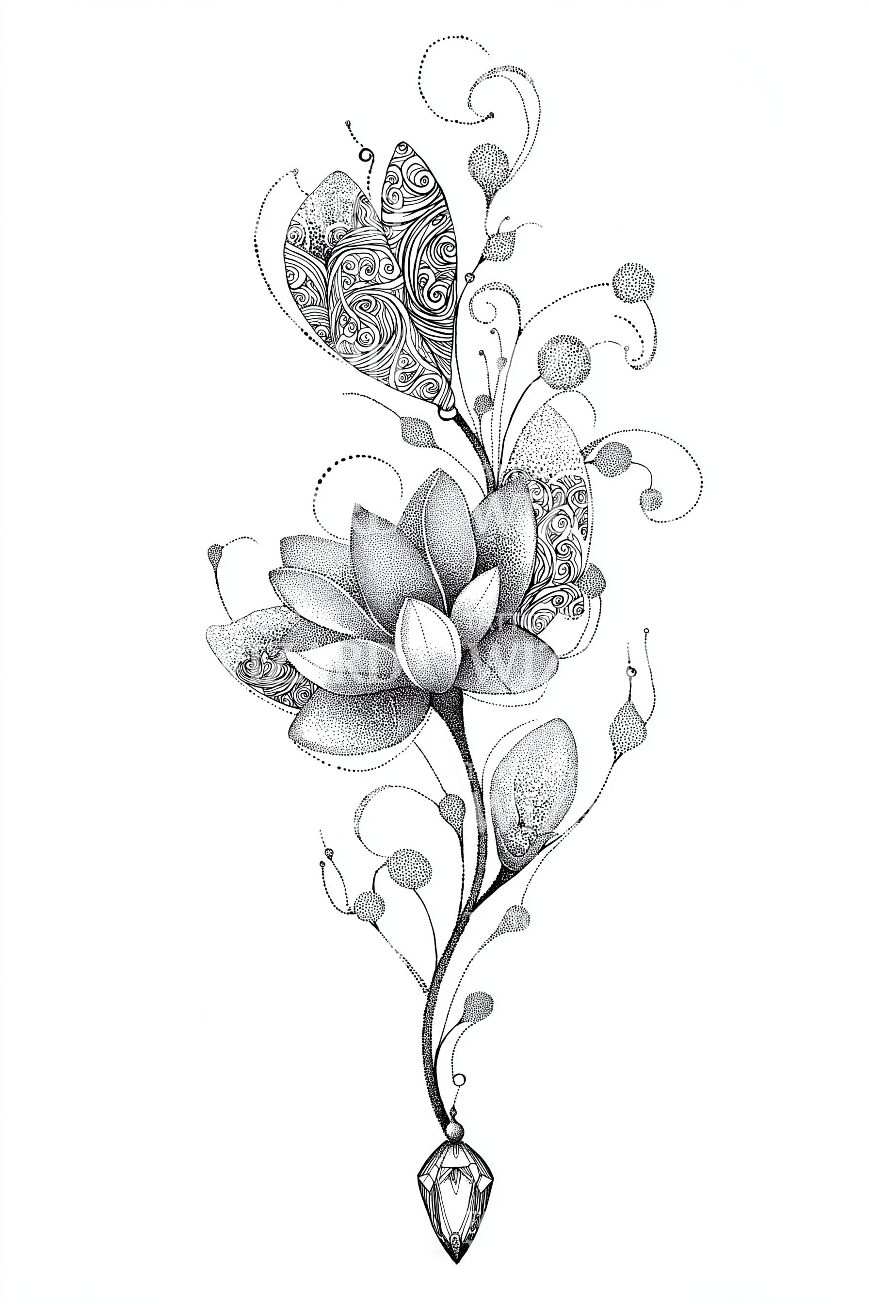 Black and White Flower Vine Tattoo Ideas