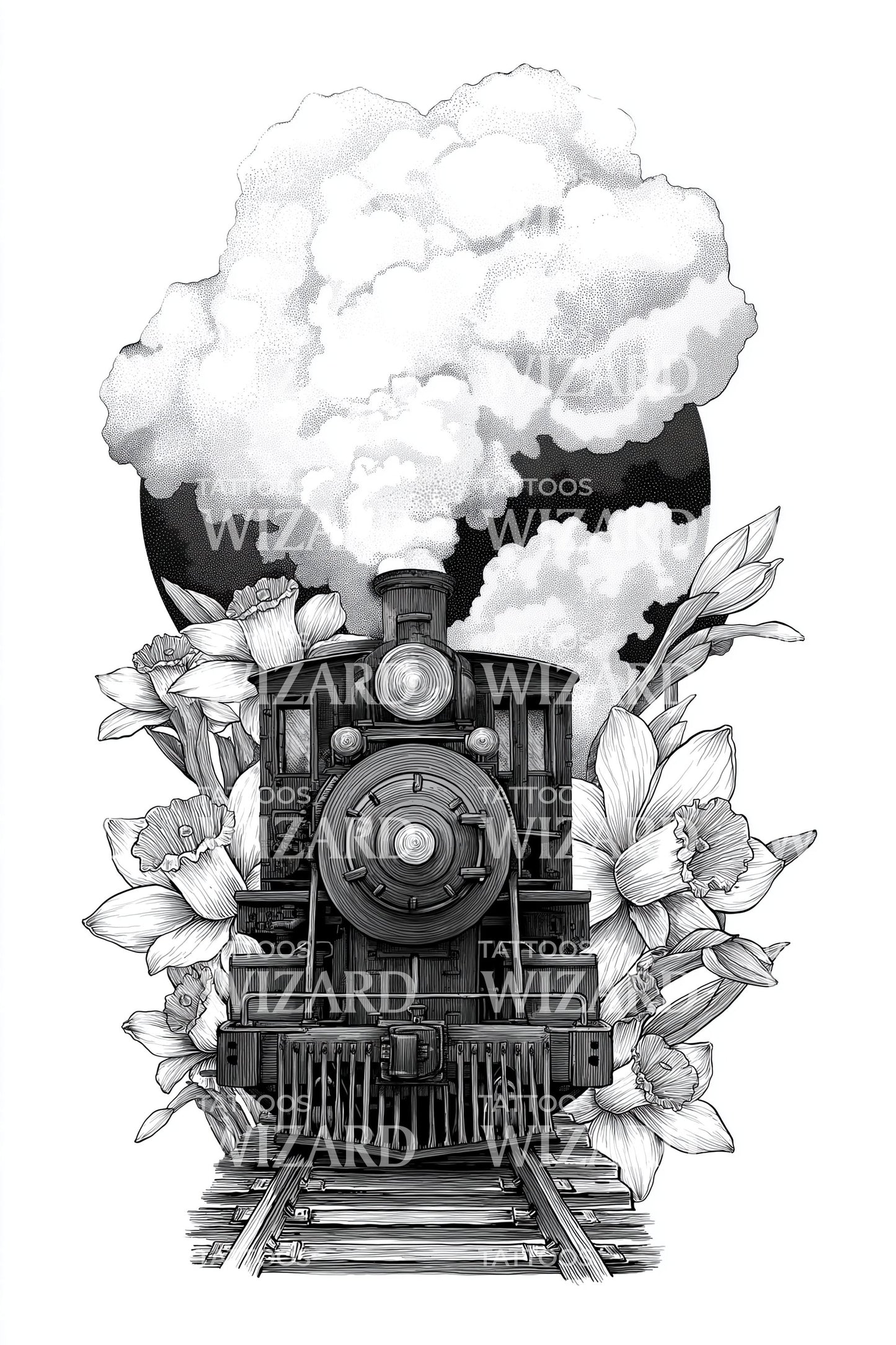 Vintage Coal Train Tattoo Design