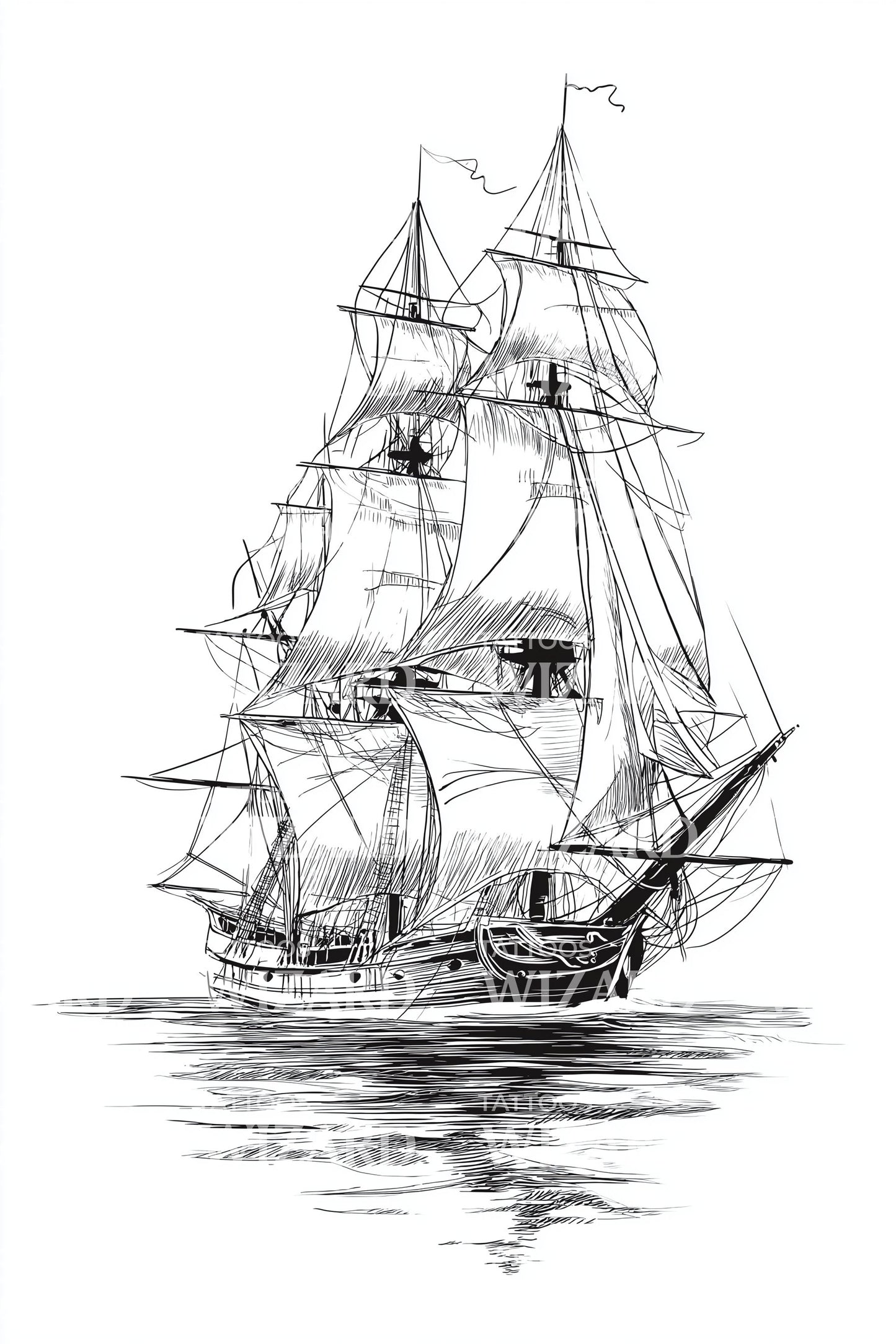Vintage Galleon Sketch Tattoo Illustration