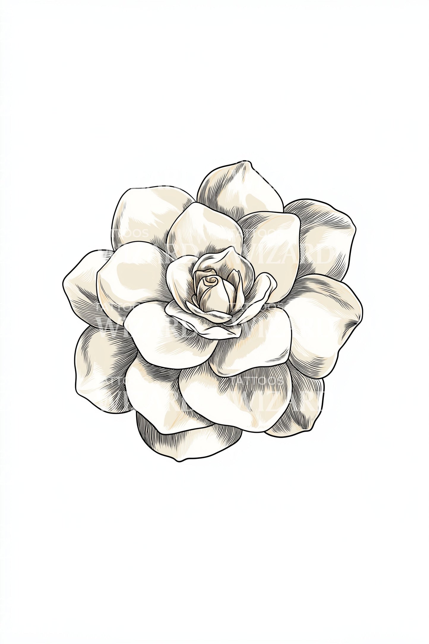 Vintage Gardenia Bloom Tattoo Illustration