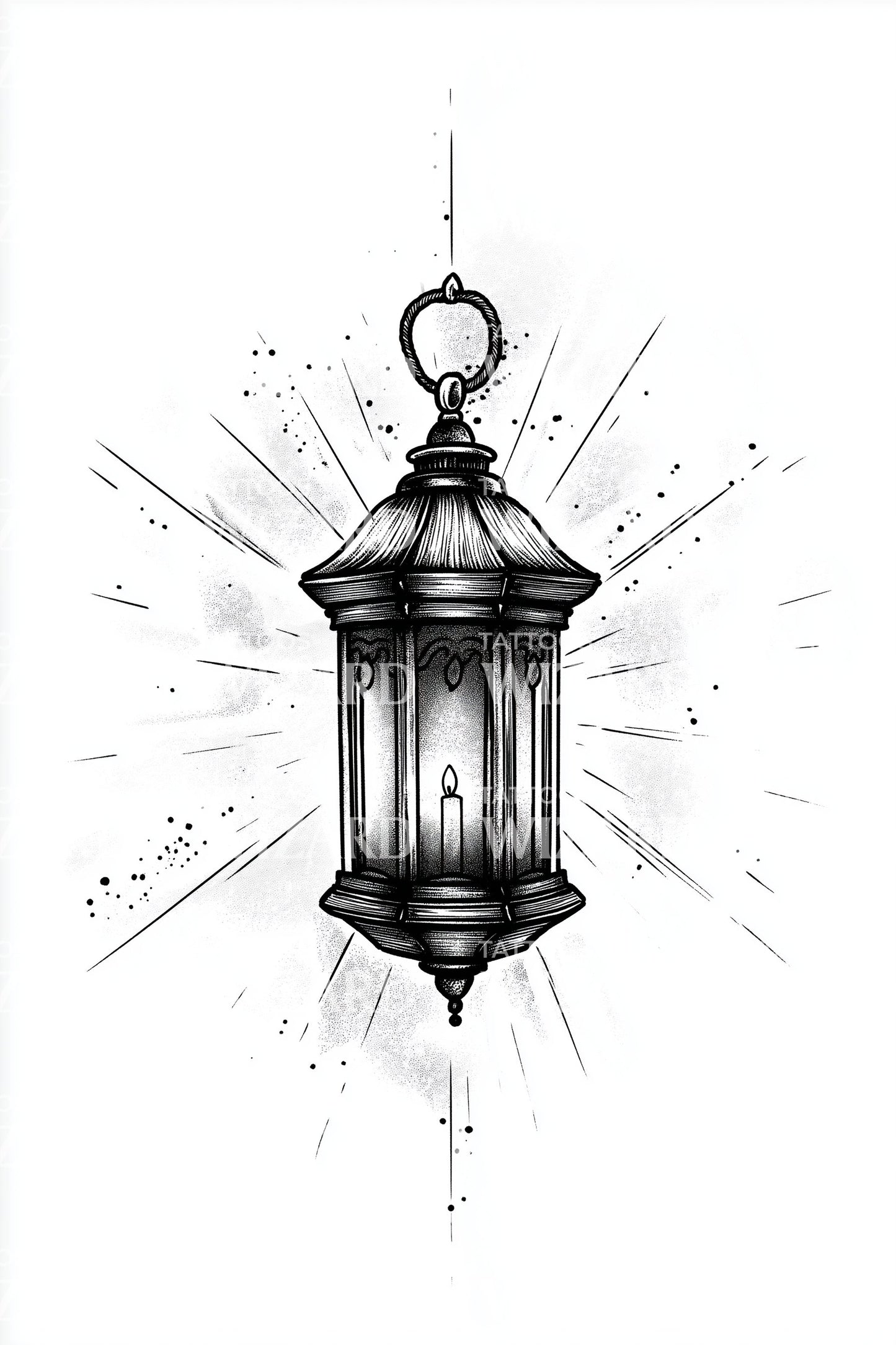 Vintage Hanging Lantern Tattoo Design