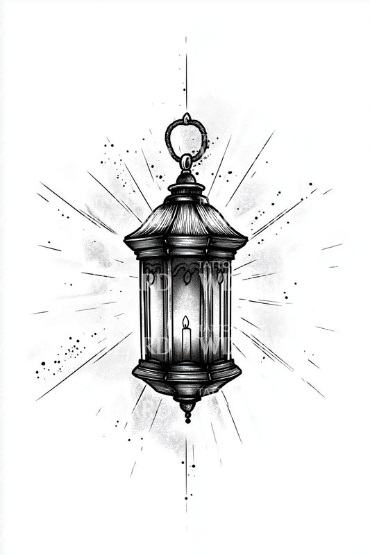 Vintage Hanging Lantern Tattoo Design