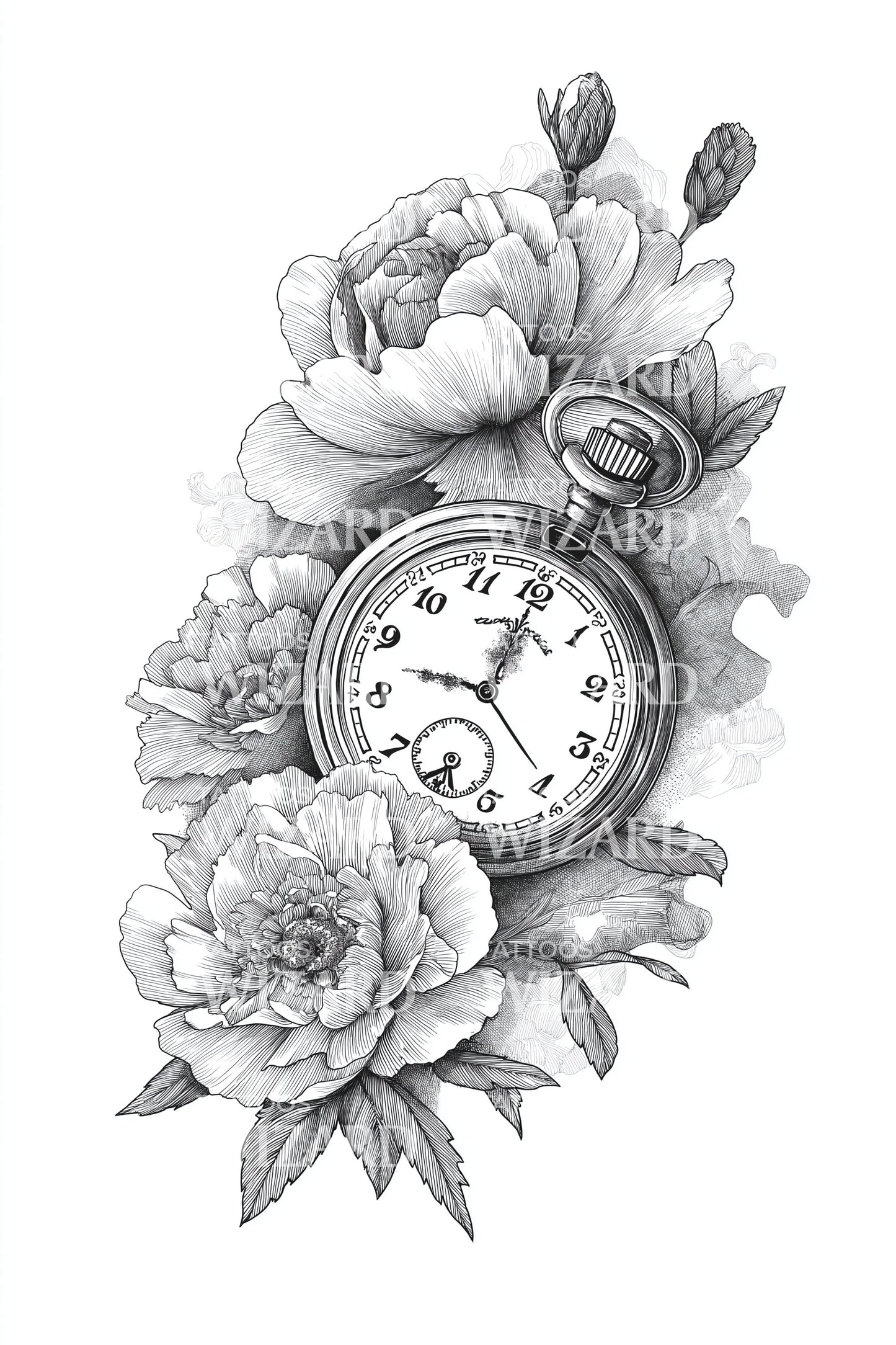 Desenho de Tatuagem de Relógio de Bolso Vintage