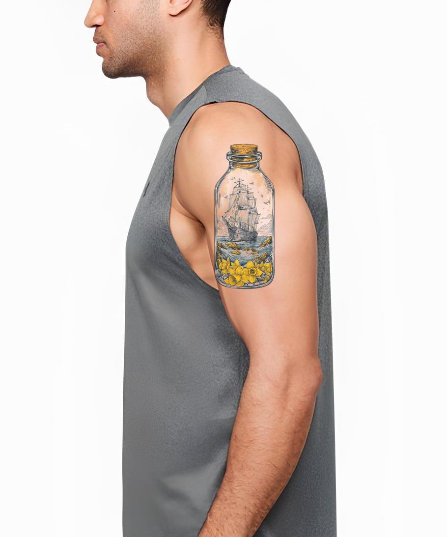 Vintage Schiff Blumen Tattoo Design